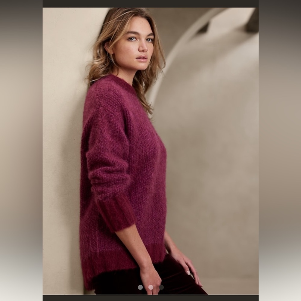 Banana Republic Oversized Petite Alpaca Blend Sweater Cranberry Purple Color PXS